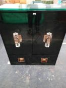 RRP £600 Unboxed Large Gloss Black Show Cabinet With Gold/Glass Handles