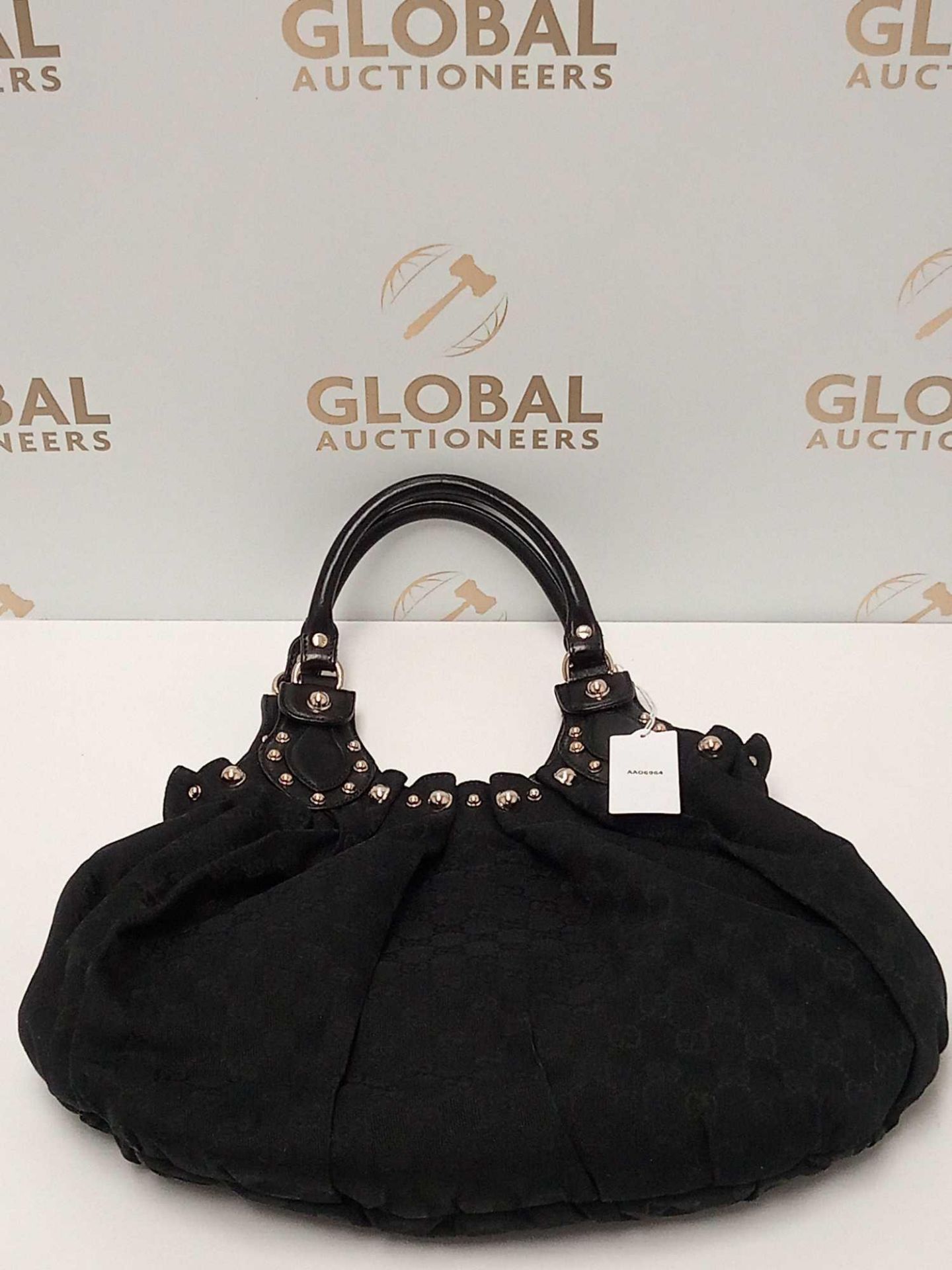 RRP £1200 Gucci Pelham Studded Tote Black Canvas Supreme Monogram Black Leather Bag, Aao6964,