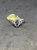 RRP £2,450 - 24Ct Of Diamonds Surround This Marquise Cut Blue Sapphire (Appraisals Available On
