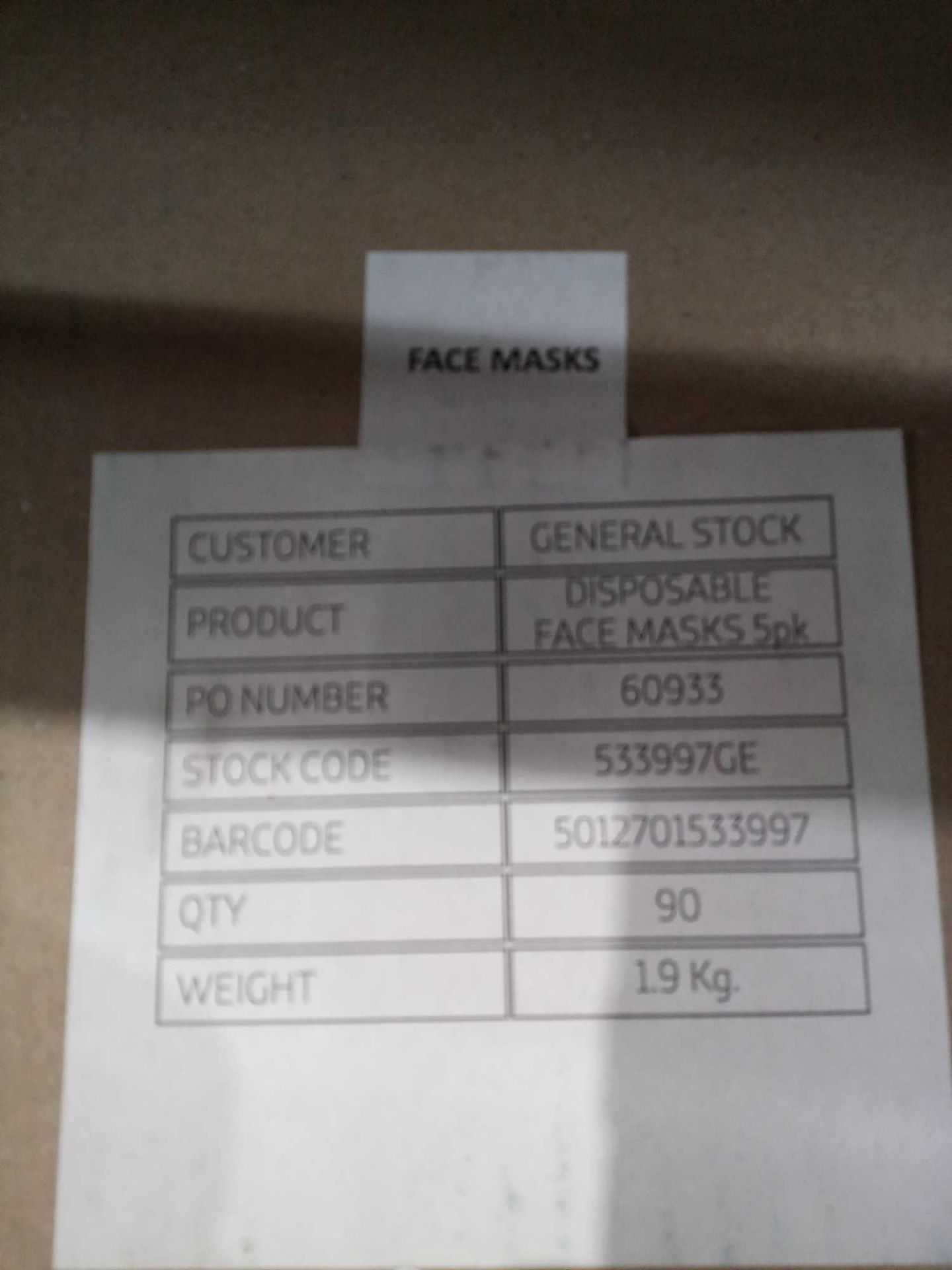 Combined RRP £800 Pallet To Contain Bulk Lot Of Disposable Facemasks - Image 2 of 2