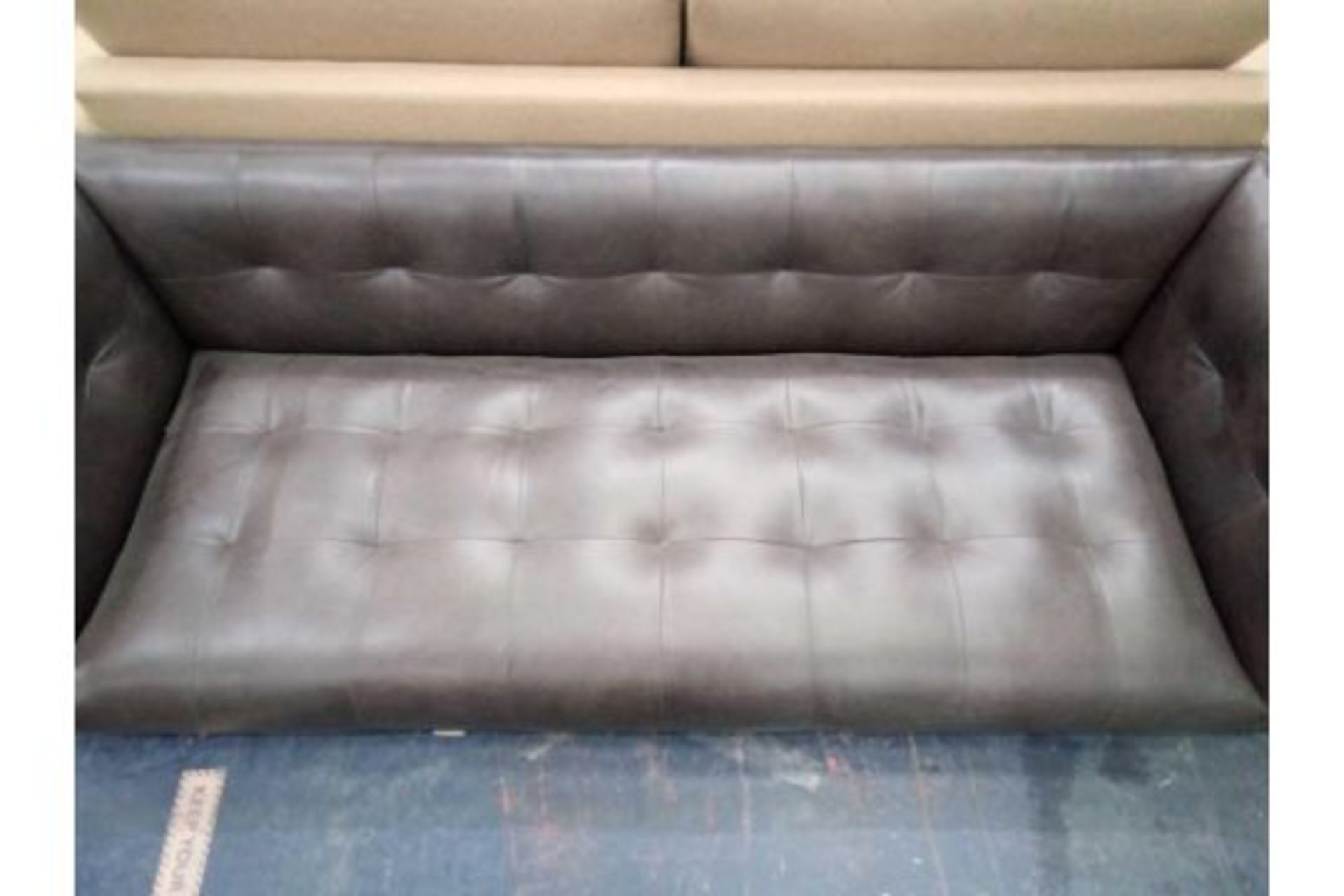 RRP £1,000 Unboxed Two Seater Faux Leather Sofa In Mocha