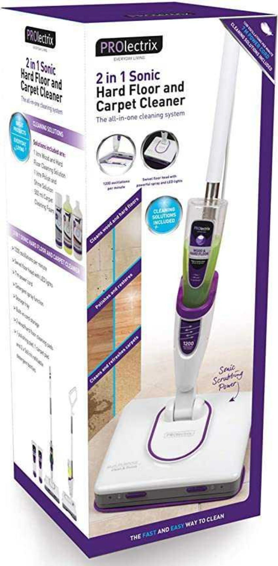 RRP £120 Boxed Pro Lectrix 2 In 1 Sonic Hard Floor Carpet Cleaner - Image 2 of 2