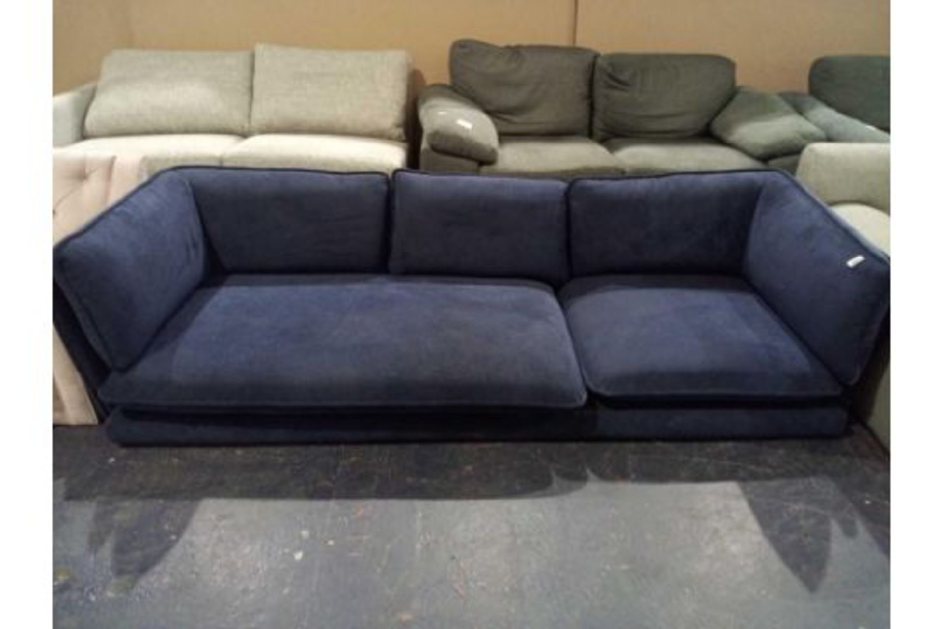 RRP £1,800 Swoon Editions Large Modern Three Seater Sofa In Navy Blue