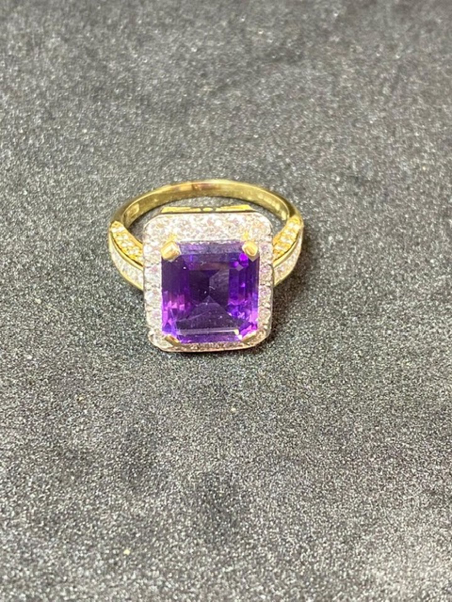 RRP £5750 18ct Yellow Gold And White Gold Amethyst And Diamond Cluster Ring, Emerald Cut Shaped - Image 2 of 4