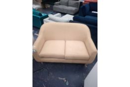 RRP £300 Lemon Yellow Designer Firm Cushions Two Seater Sofa With Oak Legs (780)(Appraisals