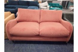 RRP £900 Flamingo Pink Extremely Soft Two Seater Sofa With Arched Armchair And Black Legs (769) (