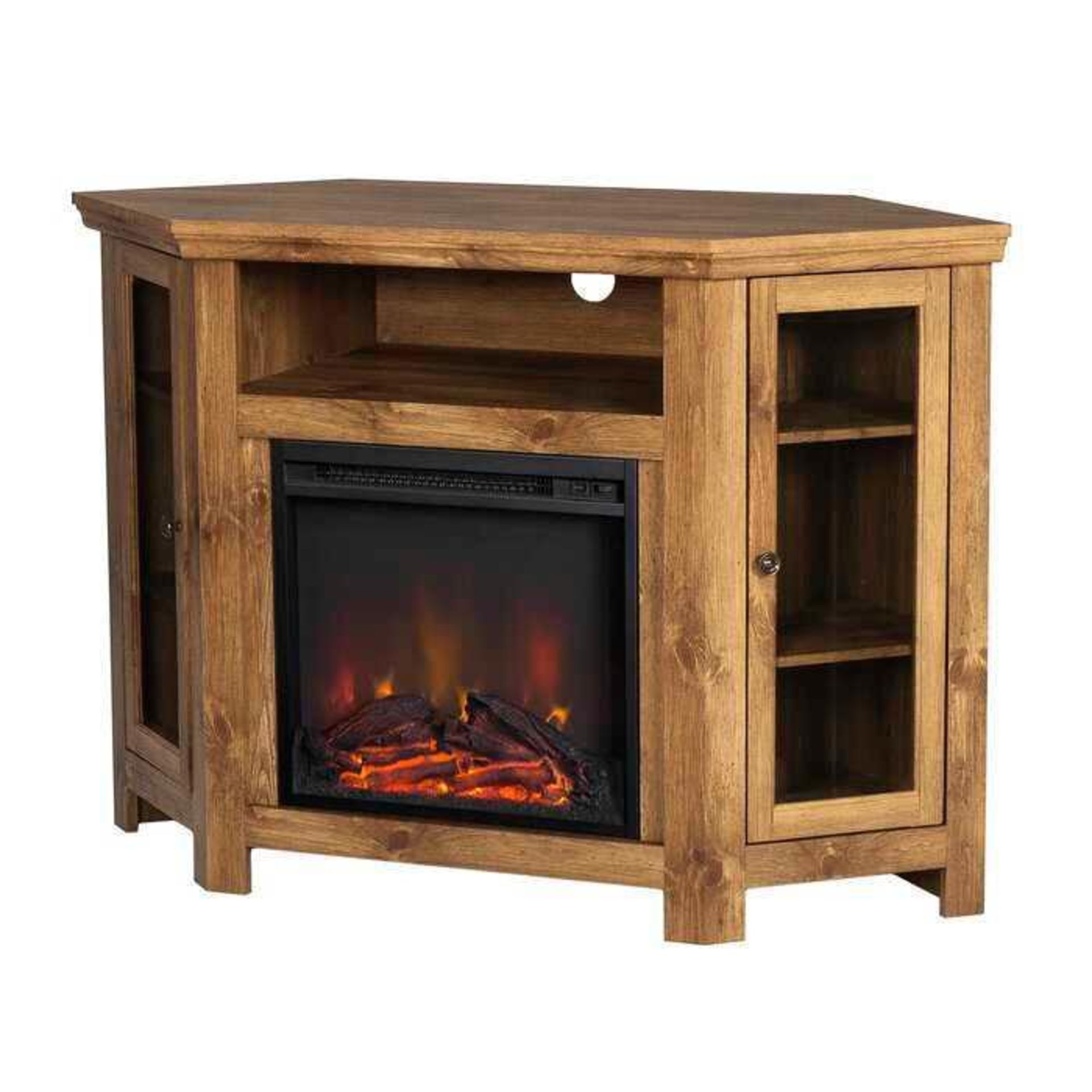 RRP £350 Boxed Brick And Barrow Rena Wood Corner Fireplace Tv Stand Console In Barn Wood Finish