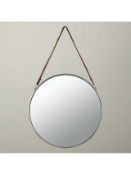 RRP £110 Unboxed Round Medium Size Mirror With Copper Frame And Leather Hanging Strap