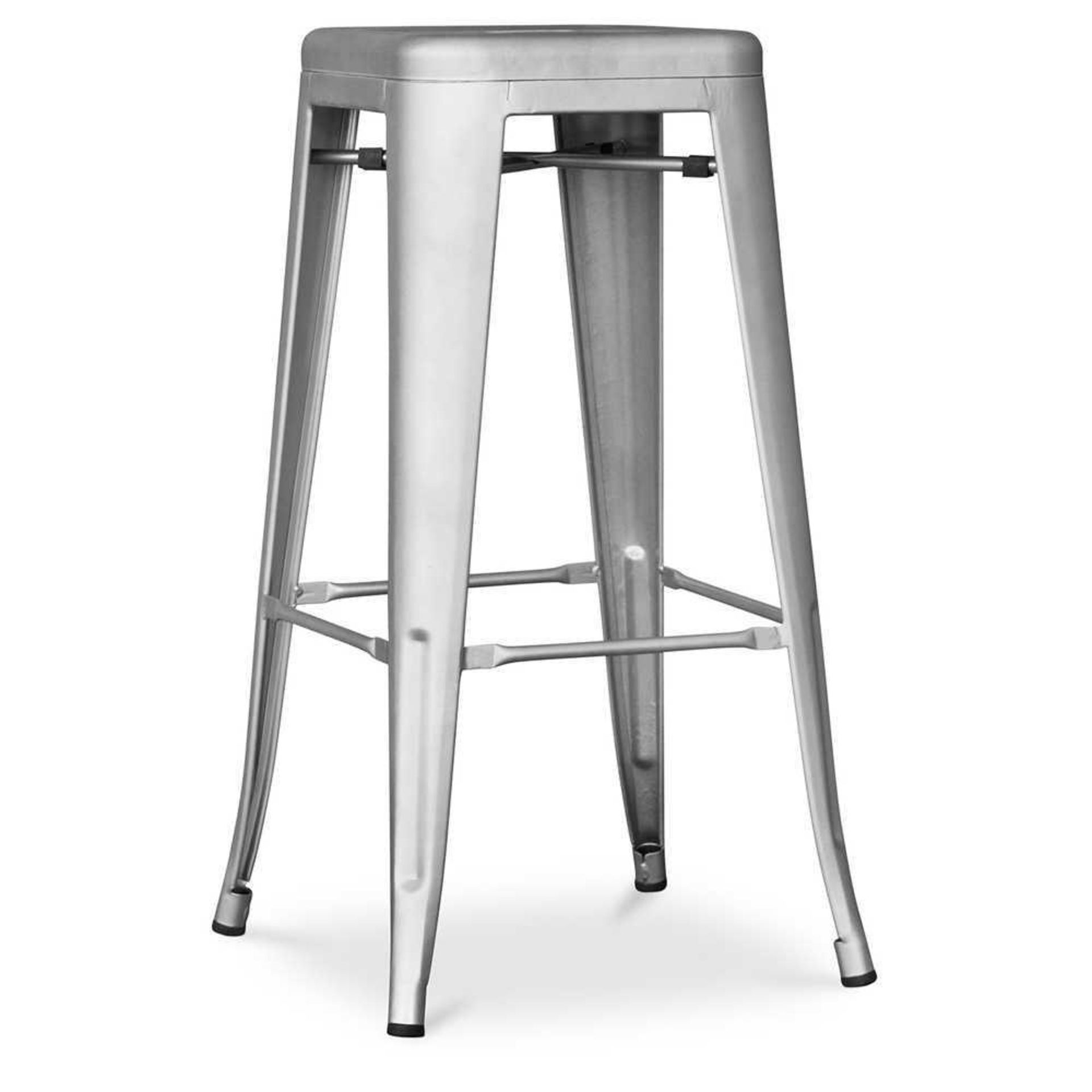 RRP £150 Unboxed Pair Of Brushed Silver Metal Bar Stools Tolix Made In France