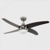 RRP £120 Boxed Apache Chrome / Wood 48 Ceiling Fan With Remote Control