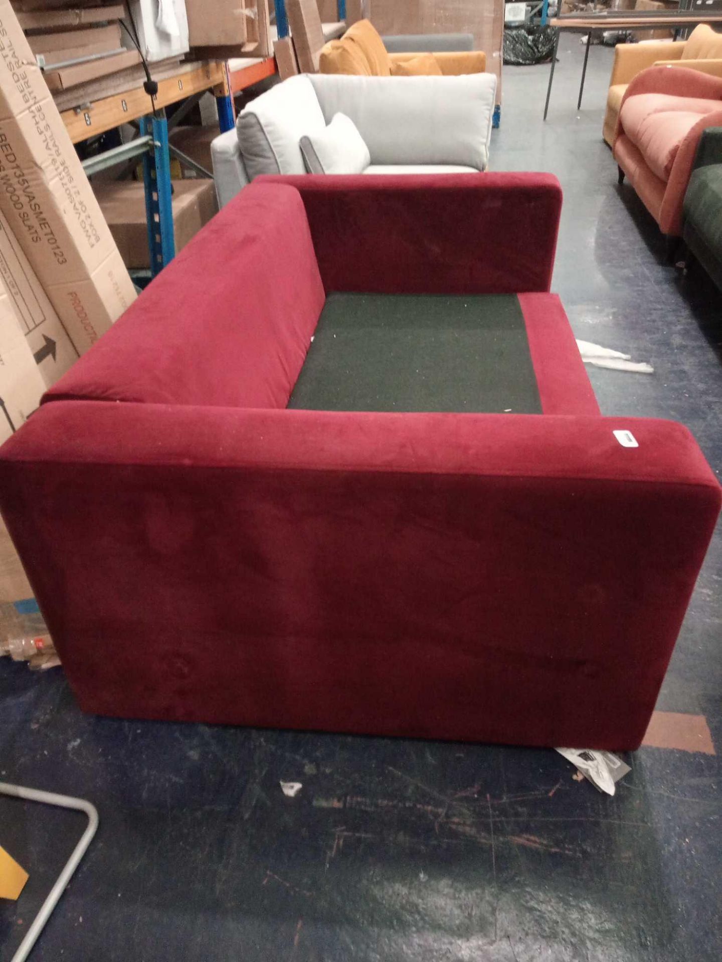 RRP £899 Large Two Seater Crimson Red Velvet Sofa - Image 2 of 2