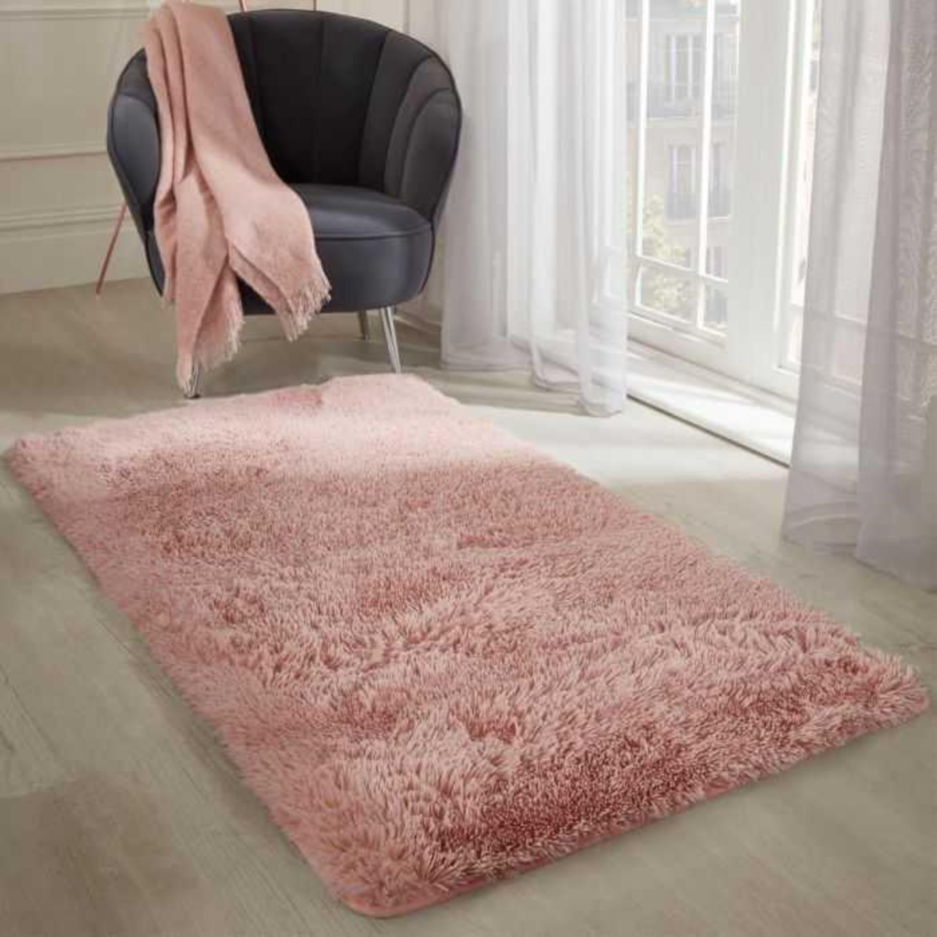 RRP £140 Bagged Cozee Home Soft Shaggy Rug In Colour Blush Pink