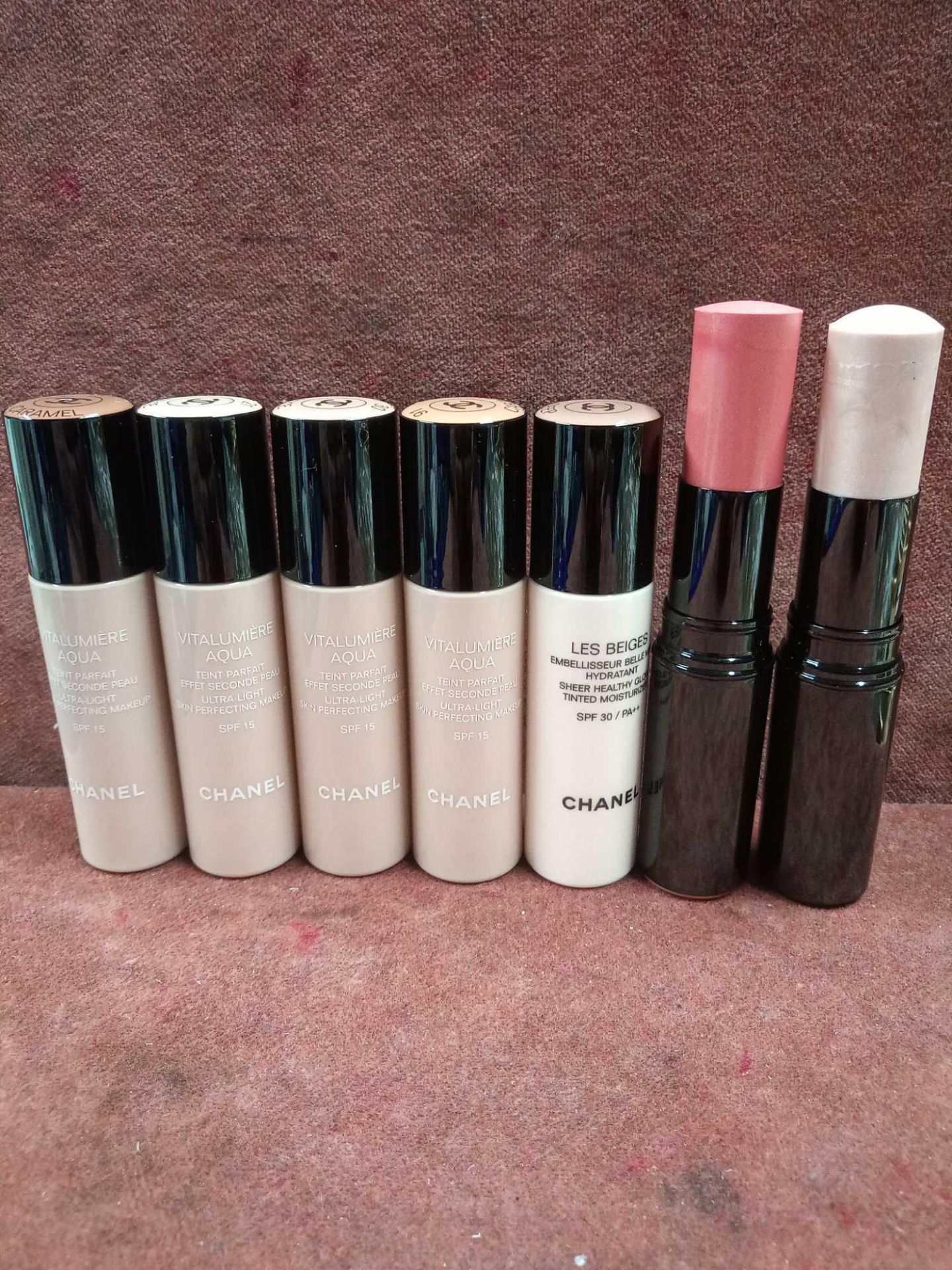 RRP £280 Lot To Contain 5 Testers Of Chanel 20Ml Vitalumiere Aqua Ultra Light Skin Perfecting Makeu