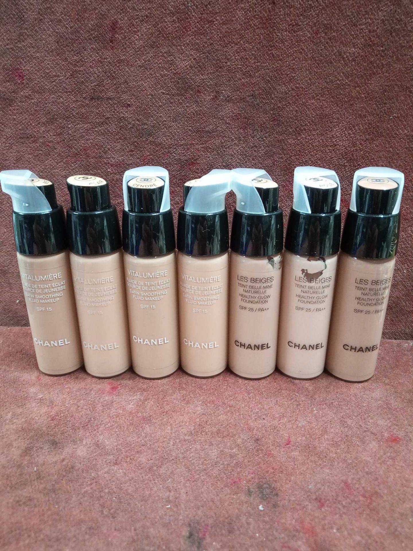 RRP £280 Lot To Contain 7 Testers Of 20Ml Chanel Les Beiges Healthy Glow Foundations In Assorted Sh