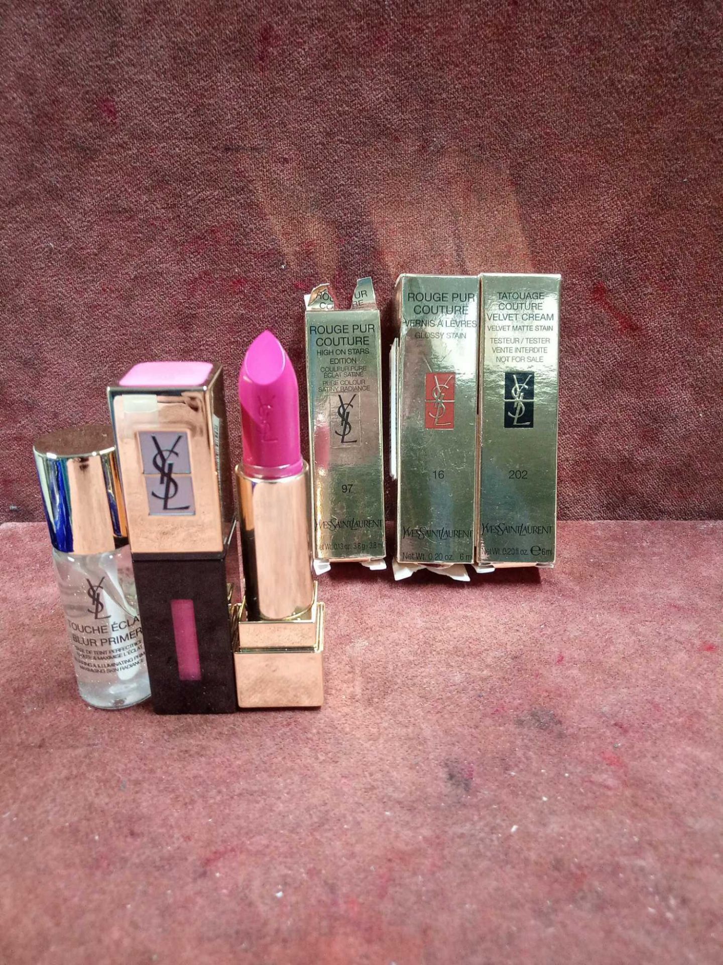 RRP £150 Lot To Contain 6 Brand New Boxed Testers Of Assorted Yves Saint Laurent Lipsticks In Vario