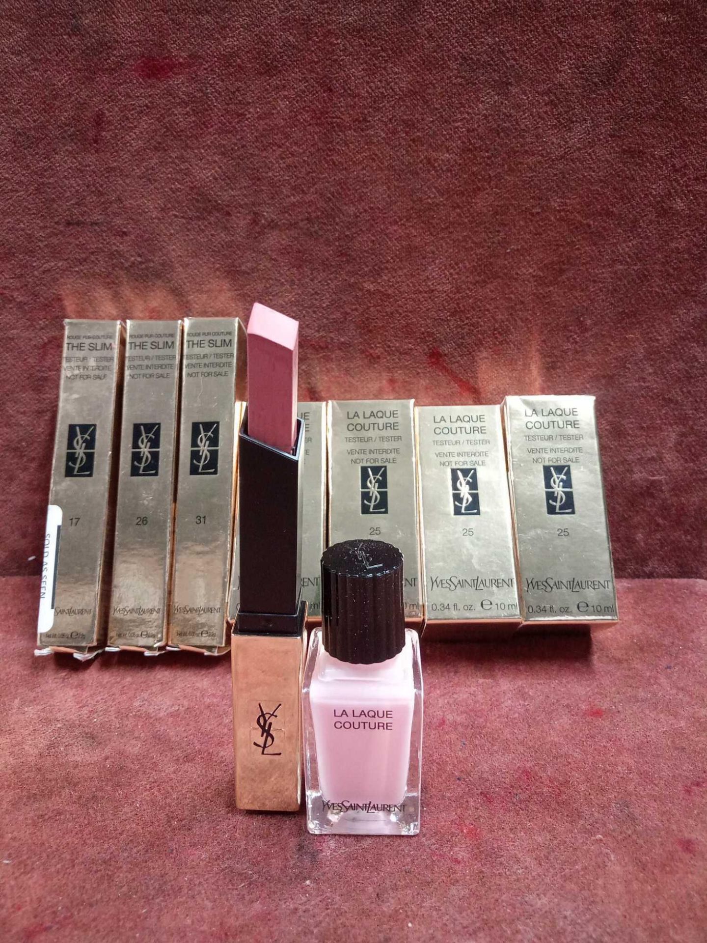 RRP £180 Lot To Contain 3 Boxed Testers Of Yves Saint Laurent Rouge Pur Couture The Slim Lipsticks I