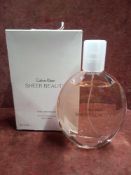 RRP £60 Boxed 100Ml Tester Bottle Of Calvin Klein Sheer Beauty Eau De Toilette Spray Ex-Display (