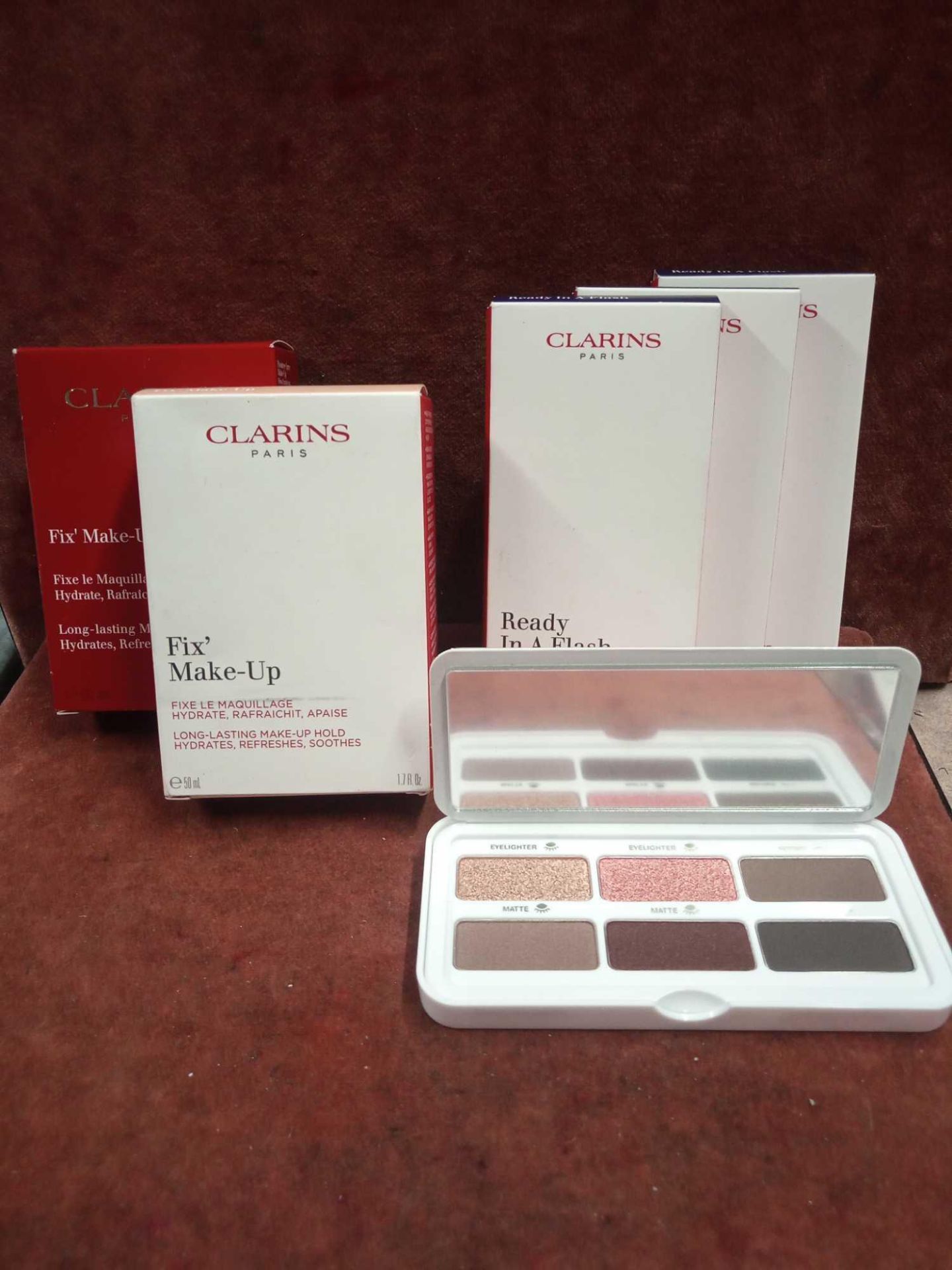 RRP £170 Lot To Contain 4 Brand New Boxed Testers Of Clarins Ready In A Flash Eyes And Brows Palett