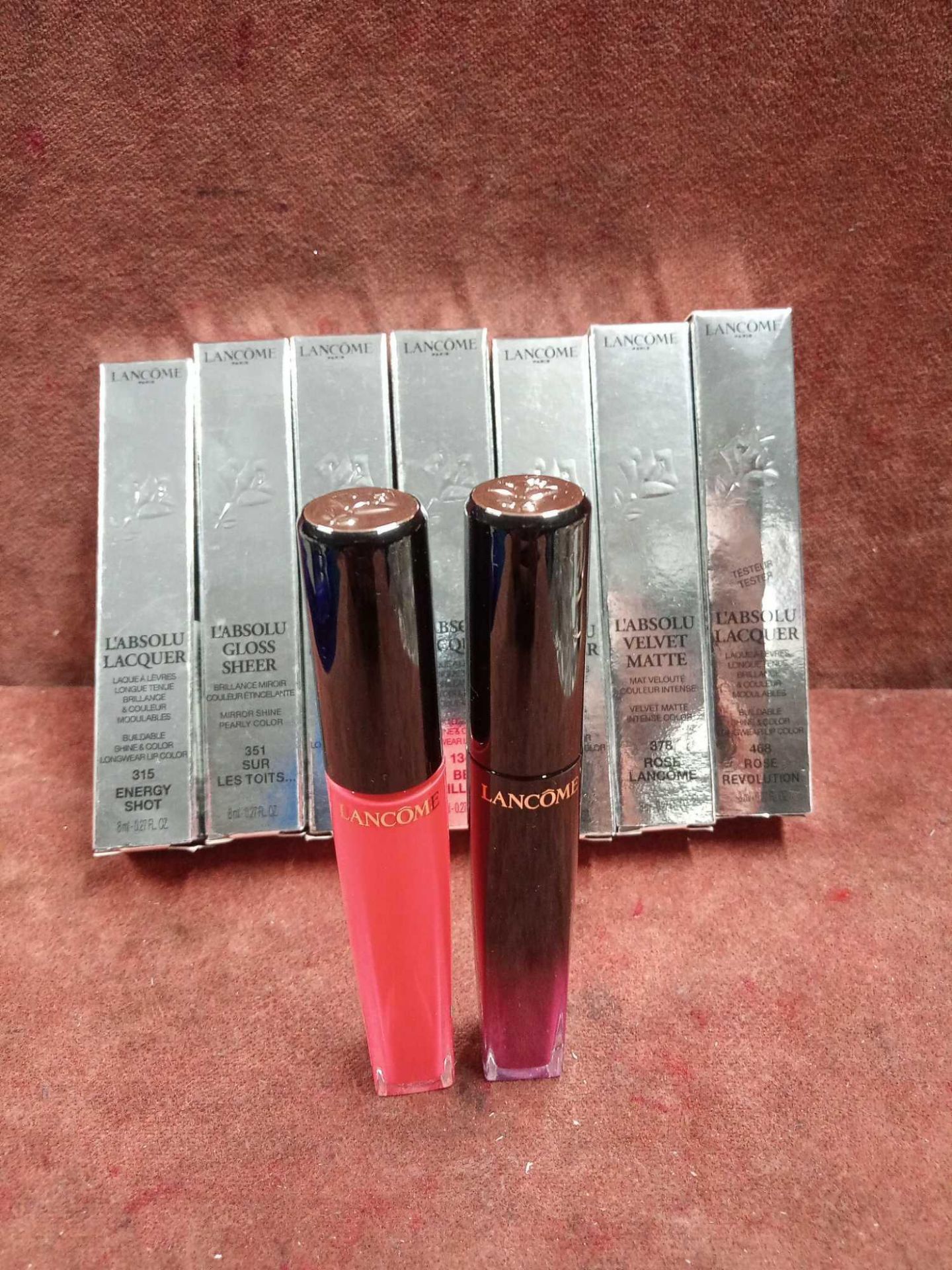 RRP £200 Lot To Contain 8 Brand New Boxed Testers Of Lancome Labsolu Velvet Matte Lip Gloss In Asso