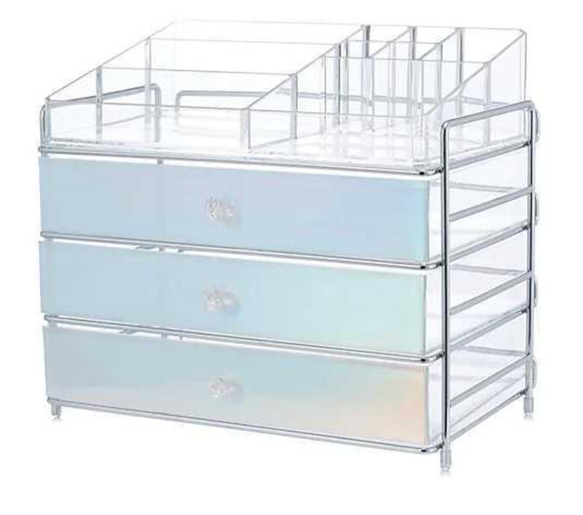 RRP £100 Combined Lot To Contain 2X Clear Plastic Makeup Organiser Drawer Set 1 Boxed 1 Unboxed