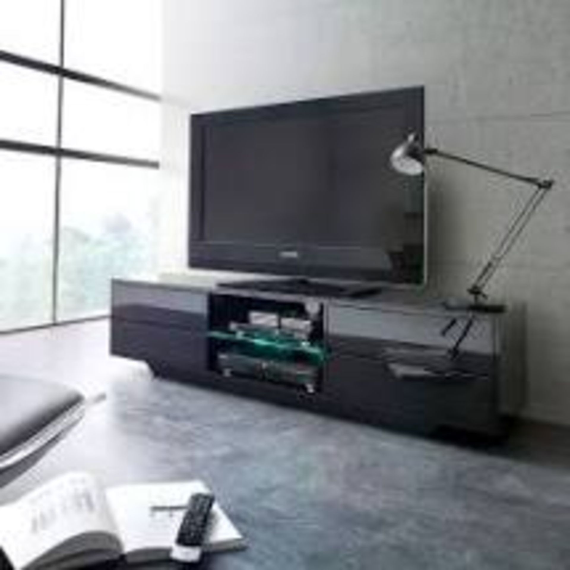 RRP £300 Boxed Sianna Tv Stand In Black High Gloss With Multi Led Lighting