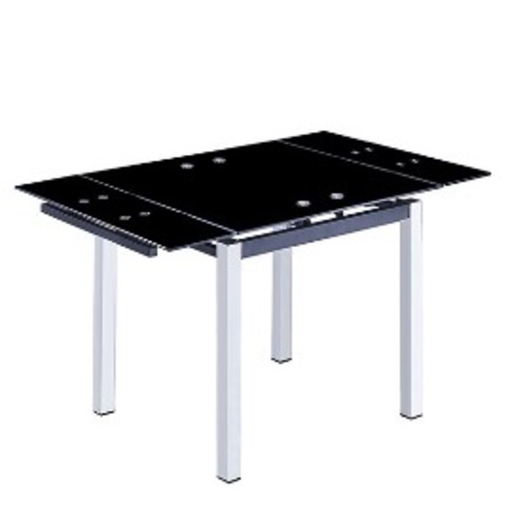 RRP £450 Boxed Sarah Glass Extendable Dining Table In Black With Chrome Legs