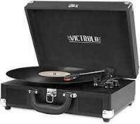 RRP £120 Boxed Victrola Bluetooth Turntable With Stereo Speakers And 3 Speed Turntable In Classic Bl