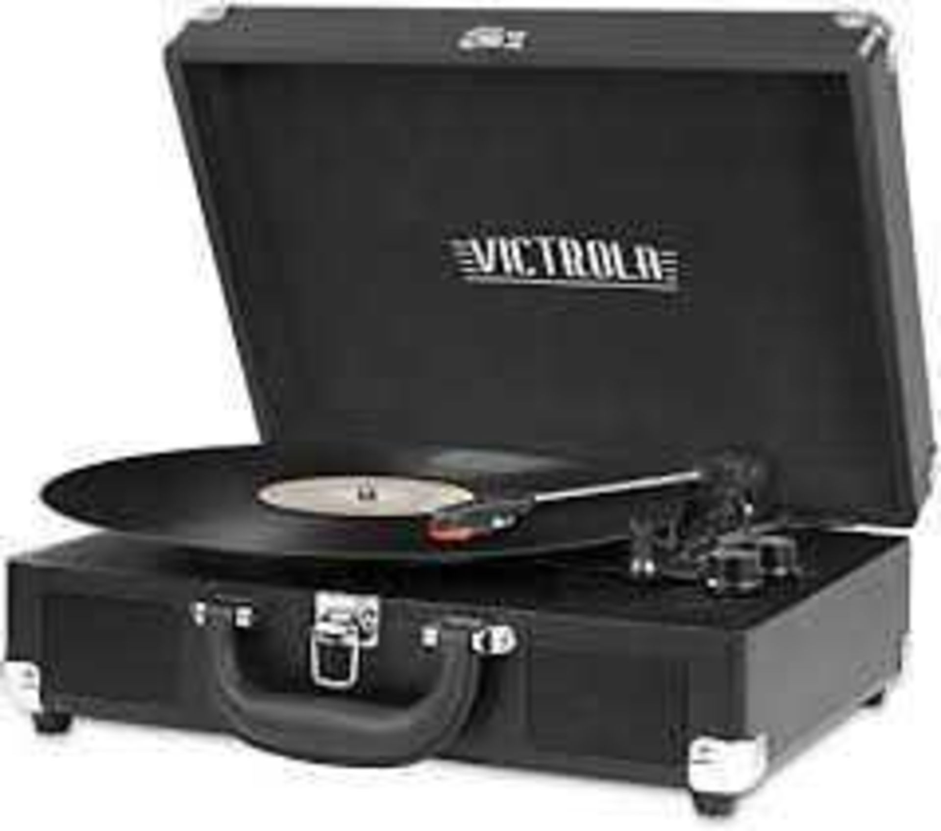 RRP £120 Boxed Victrola Bluetooth Turntable With Stereo Speakers And 3 Speed Turntable In Classic Bl