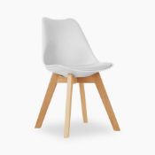 RRP £75 Unboxed Designer White/Wooden Hardback Dining Chair