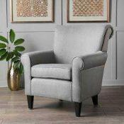 RRP £260 Boxed Grey Fabric Upholstered Single Sitting Room Arm Chair