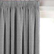 RRP £100 Large Pair Of Grey Fabric Upholstered Eyelet Headed Blackout Temperature Regulating Curtain