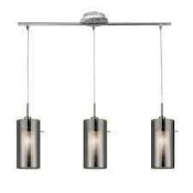 RRP £150 Boxed Searchlight Duo Chrome 3 Light Ceilong Bar Pendent