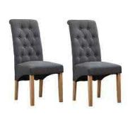 RRP £120 Boxed Pair Of Grey Fabric Upholstered Button Back Design Dining Chairs