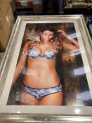 RRP £180 Unboxed Victoria Secret Model Lily Aldridge Lingerie Set Silver Framed Wall Print