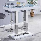 RRP £300 Boxed Caprice Grey High Gloss Bar Table With Glass TopRRP £300 Boxed Caprice Grey High Glos