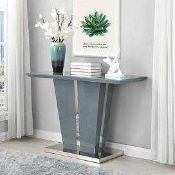 RRP £270 Boxed Memphis Grey High Gloss Console Table With Glass Top