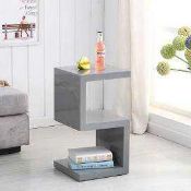 RRP £100 Boxed Miami In Grey High Gloss Side Table With S Shaped DesignRRP £100 Boxed Miami In Grey