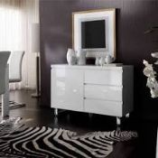 RRP £320 Boxed Sydney Small Sideboard In High Gloss White 3-Drawer One Door