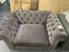 RRP £550 Large John Lewis Cromwell Single Sofa In Velvet Grey With Chesterfield Arms And Back