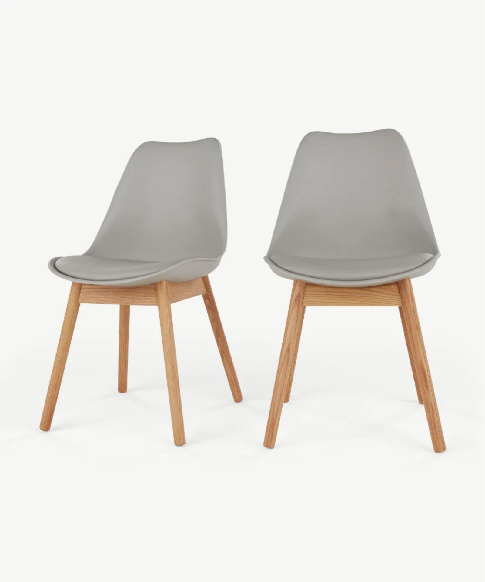 RRP £230 Boxed Set Of 2 Thelma Oak And Grey Designer Dining Chairs