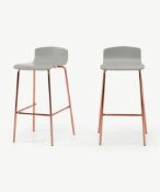 RRP £120 Boxed Made Furniture Set Of 2 Grey And Copper Designer Bar Stools