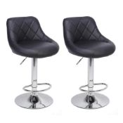 RRP £130 Boxed Bar Stools (Set Of 2) Adjustable Swivel Chair Gas Lift Chrome