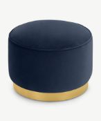 RRP £140 Unboxed Herring Blue Velvet And Gold Trim Large Foot Stool