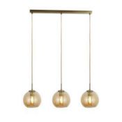 (Ar) RRP £120 Boxed Searchlight 3 Light Bar Pendant In Antique Brass And Amber Glass.