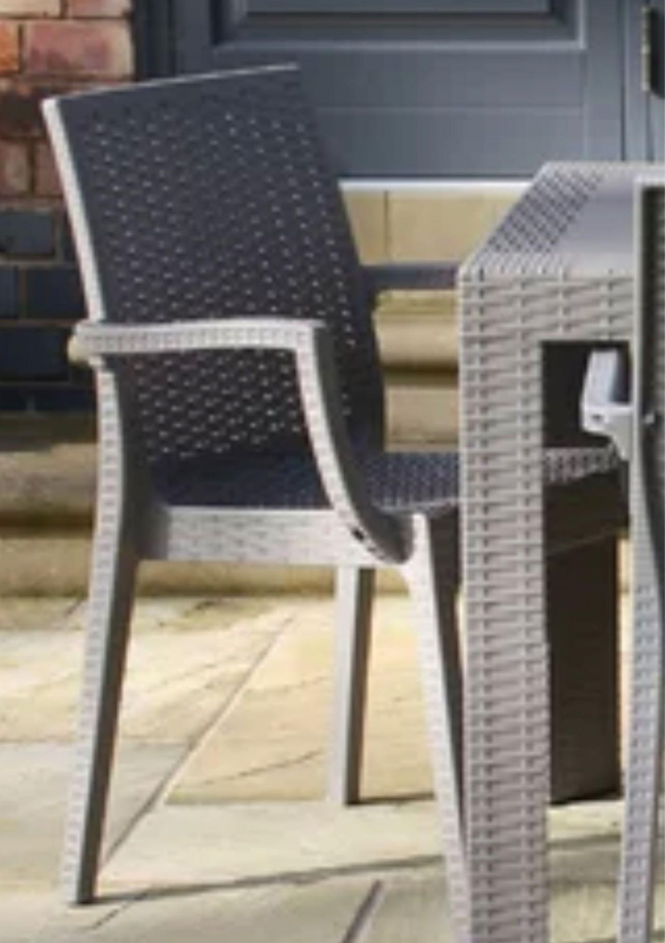 RRP £150 Lot To Contain 3 Boxed Gabriel Taupe Stacking Garden Dining Chairs