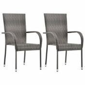 RRP £170 Boxed Vidaxl Pair Of Rattan Dining Chairs In Grey
