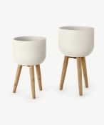 RRP £130 Boxed Set Of 2 Made Furniture Polyresin Large Natural/White Planters