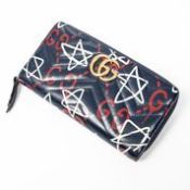 RRP £650 Gucci Marmont Zip Around Wallet in Navy Blue and White - AAO4299 - Grade AB Please