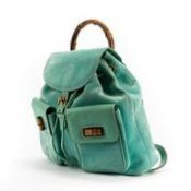 RRP £1390 Gucci Mint Green Bamboo Backpack In Suede Leather AAP1607 Grade AB - Please Contact Us