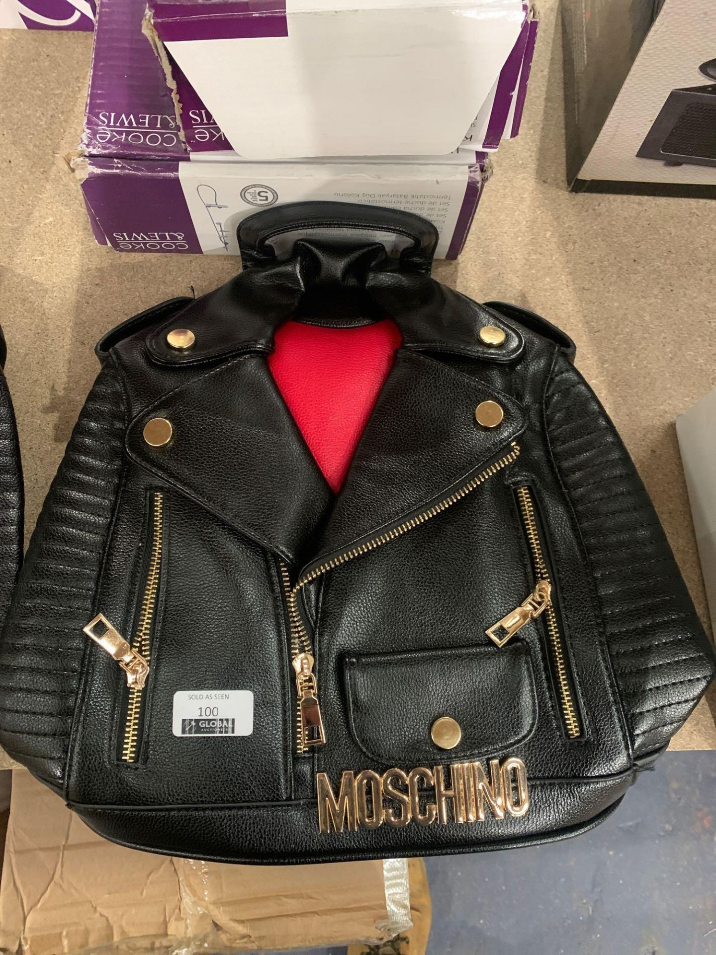 RRP £85 Brand New Cool Live Moschino Style Black Biker Jacket Style Back Packs